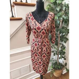 GNW Women's Multicolor Polyester V-Neck Long Sleeve Casual Knee Length Dress M